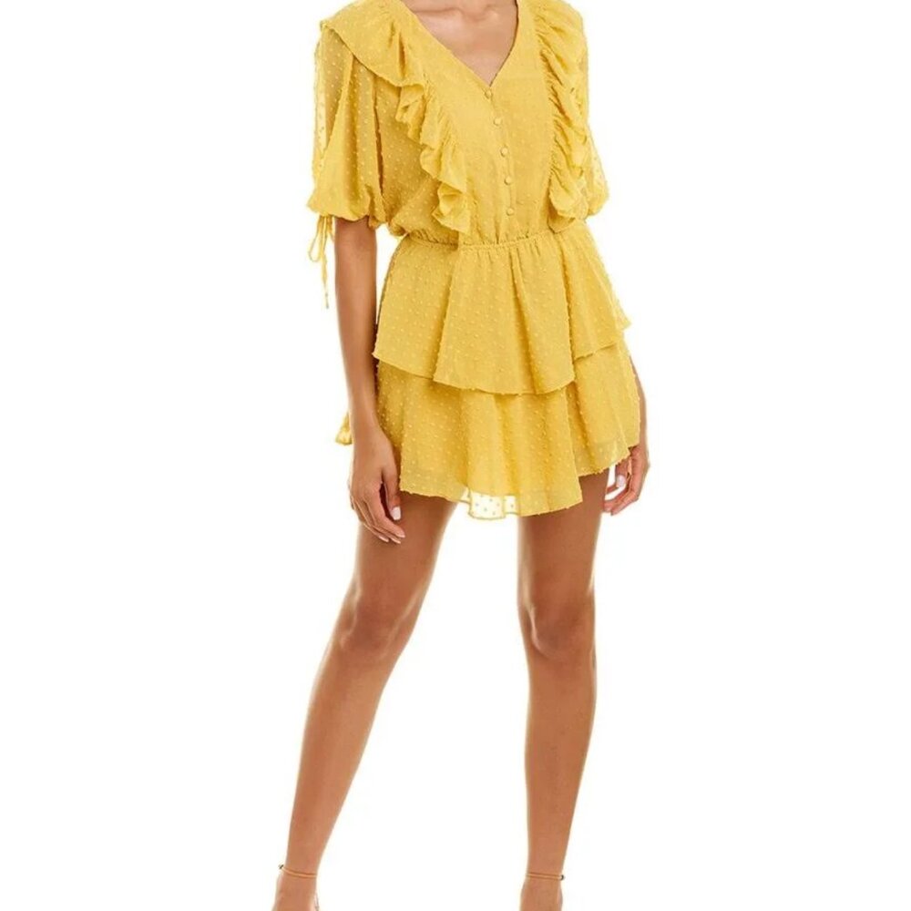 Yuki Kim Women's Swiss Dot Marigold Hailey Mini 3/4 Sleeve Dress Size M
